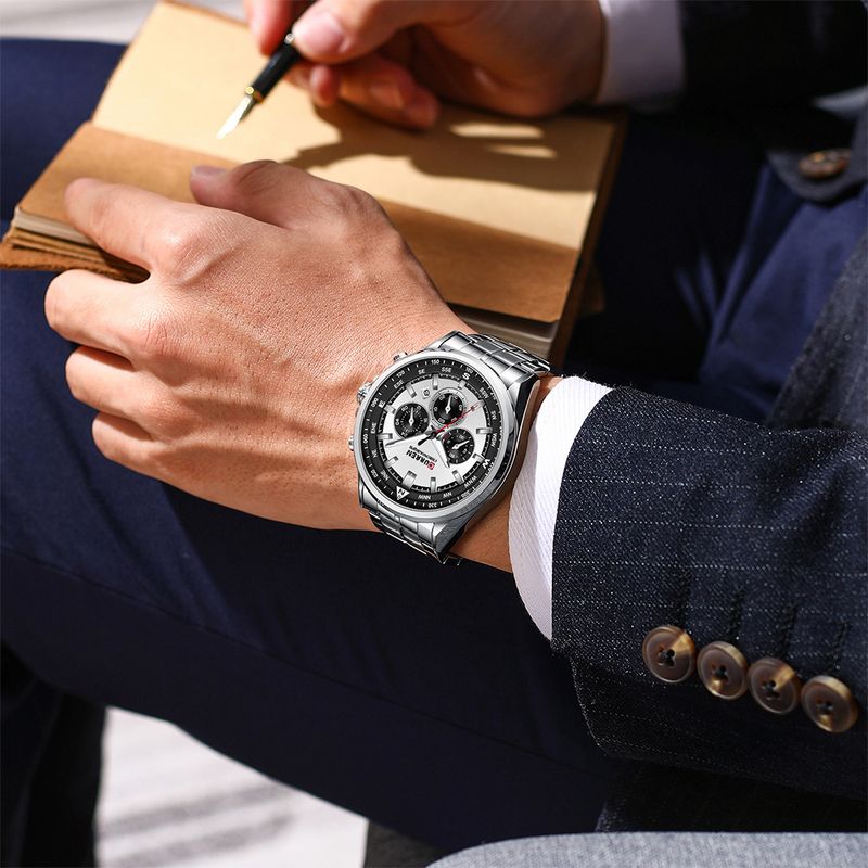 Orologio da uomo al quarzo in acciaio inossidabile con datario, orologio da polso analogico multifunzionale a 6 lancette, orologio casual da lavoro_voghion.com