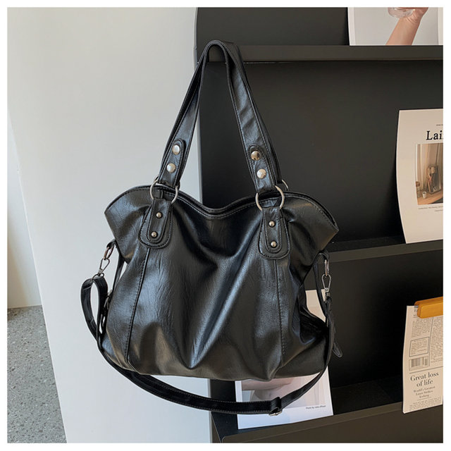 Big Black Shoulder Bags for Women Large Hobo Shopper Bag Solid Color Quality Soft Leather Crossbody Handbag Lady Travel Tote Bag_voghion.com
