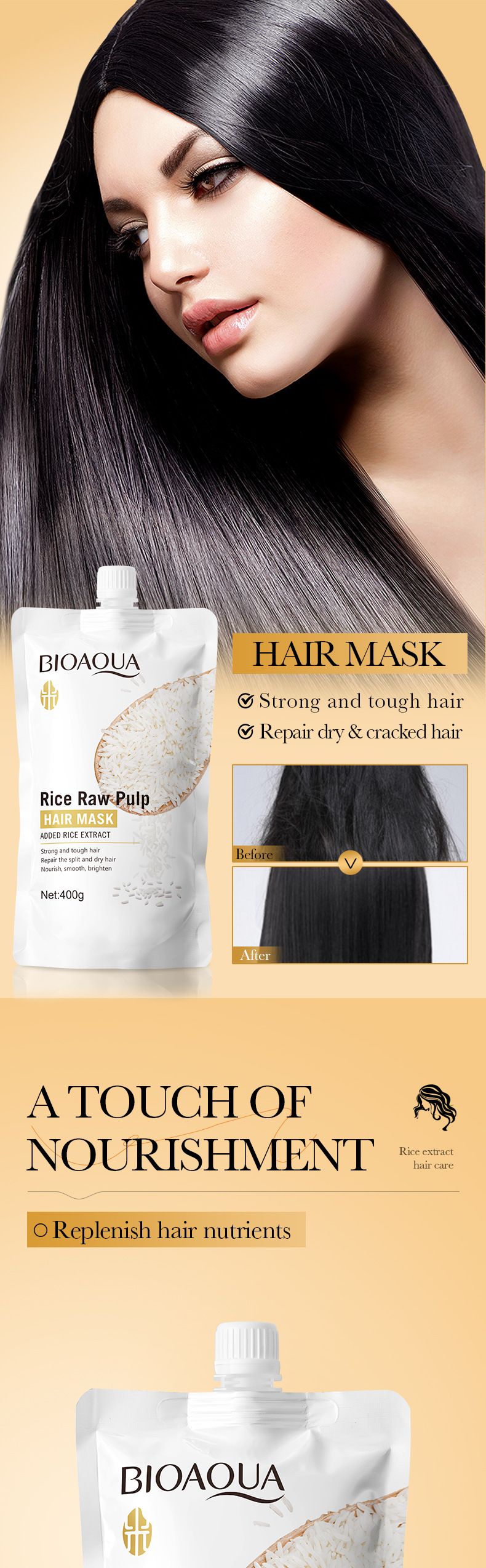 Haarmaske aus englischem Reisbrei 400 g BIOAOUA Glatter und flauschiger Conditioner_voghion.com