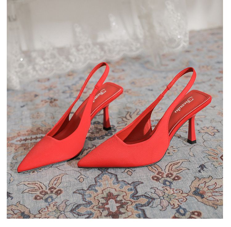 Tacchi alti da donna con tacco sottile a punta all'inizio della primavera Nuovi sandali ad aria con punta posteriore in materiale sardina ZA_voghion.com