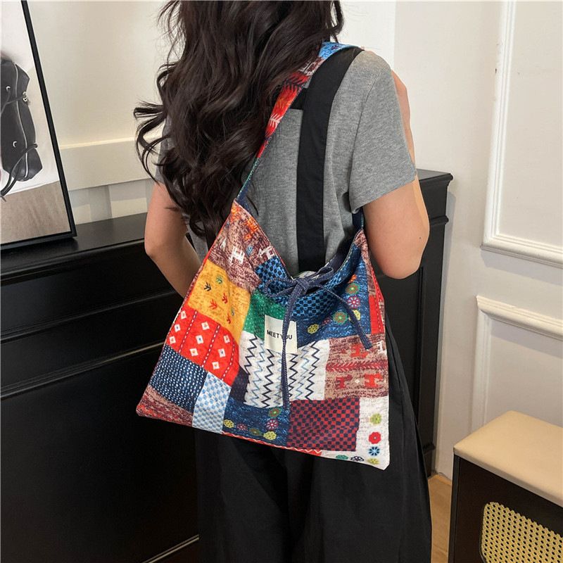 Sac fourre-tout patchwork ethnique double face pour femme 2025, nouveau design de niche, sac à bandoulière de style simien_voghion.com