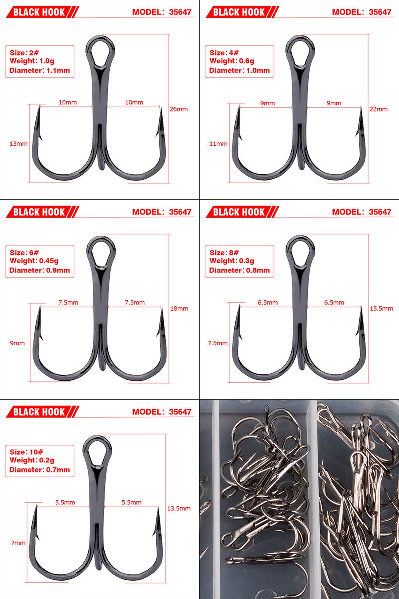 PRO BEROS Three Lure Fishing Hooks Hair Tying 5 Specifications 2/4/6/8/10#Mixed Pack Of 50 Pieces In A Box_voghion.com
