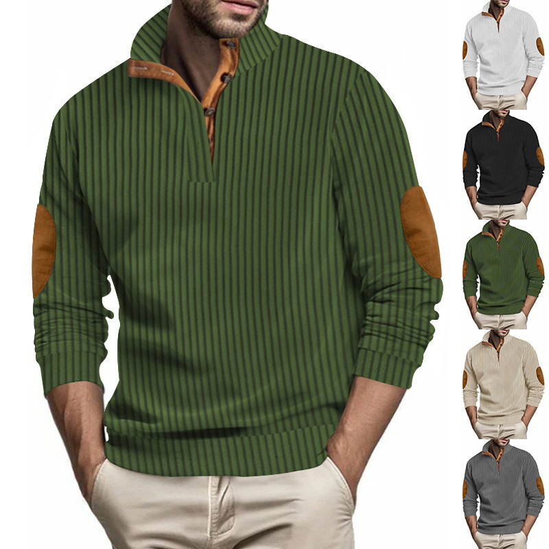 Polo décontracté à rayures verticales et col montant pour homme, nouveau style printemps-automne 2024_voghion.com