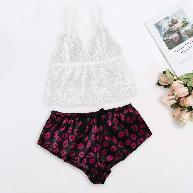 Free Shiping Print Silk Underwear Sexy Lingerie Set Plus Size Women's Underwear Sexy Lingerie Underwear Underwear Pamas_voghion.com