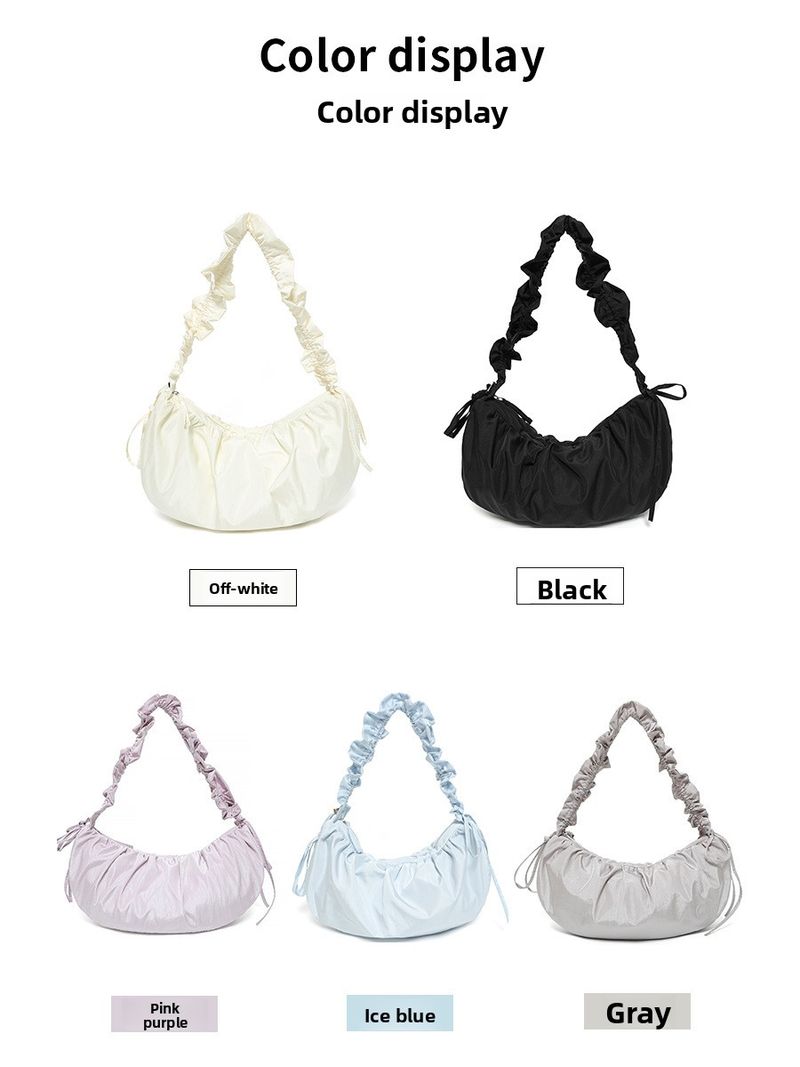 Frühling Koreanische Plissee Handheld Wolke Frische Künstlerische Polyester Knödel Faul Stil Wasserdichte Halbmond Tasche_voghion.com