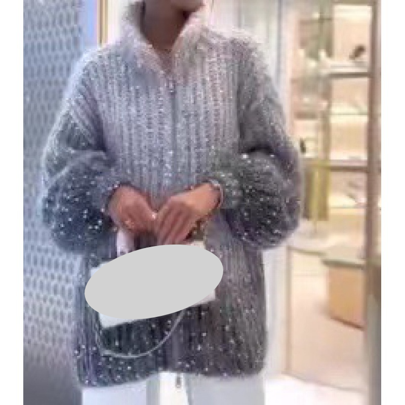 Abbigliamento donna autunno e inverno nuova moda temperamento di alta qualità comodo maglione con scollo a V e paillettes_voghion.com
