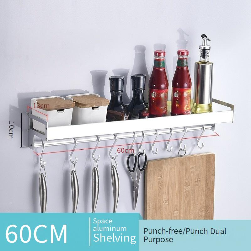 Prateleira de cozinha de alumínio Black Space, suporte de especiarias de parede, multifuncional, prateleira de armazenamento para banheiro, gancho sem perfuração_voghion.com