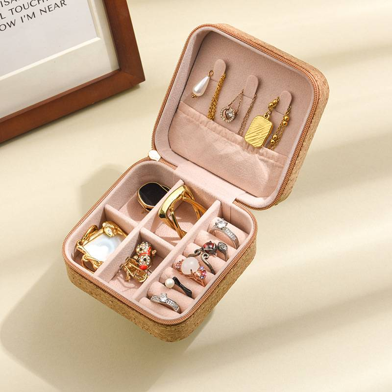 Boîte à bijoux en liège de qualité supérieure, boîte de rangement portable pour boucles d'oreilles, bagues et colliers_voghion.com