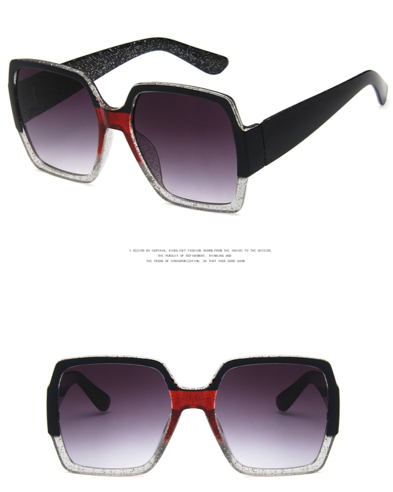 Women's Sunglasses Large Square Frame Sunglasses 97010 Fashion Colorful Glitter Sunglasses Retro Sunglasses_voghion.com