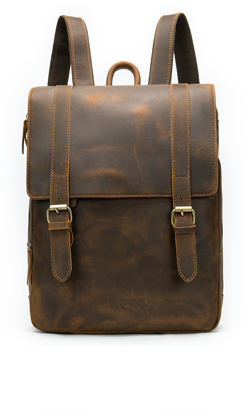 Leather Men's Backpack Large Capacity Business Travel Cowhide Backpack Laptop Bag Men_voghion.com