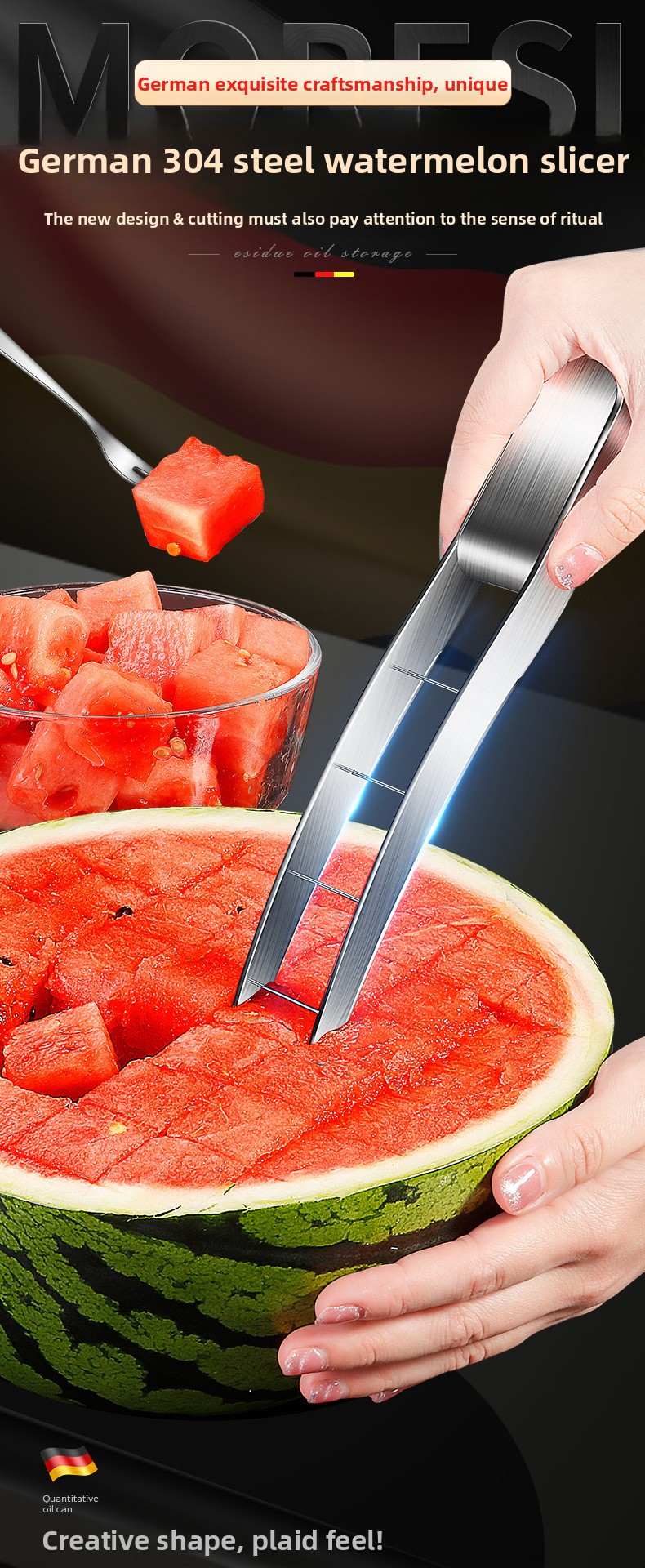 304 Stainless Steel Watermelon Cutter - Multi-Fruit Slicer & Flesh Separator Professional Melon Baller With Non-Slip Handle For Kitchen & BBQ_voghion.com