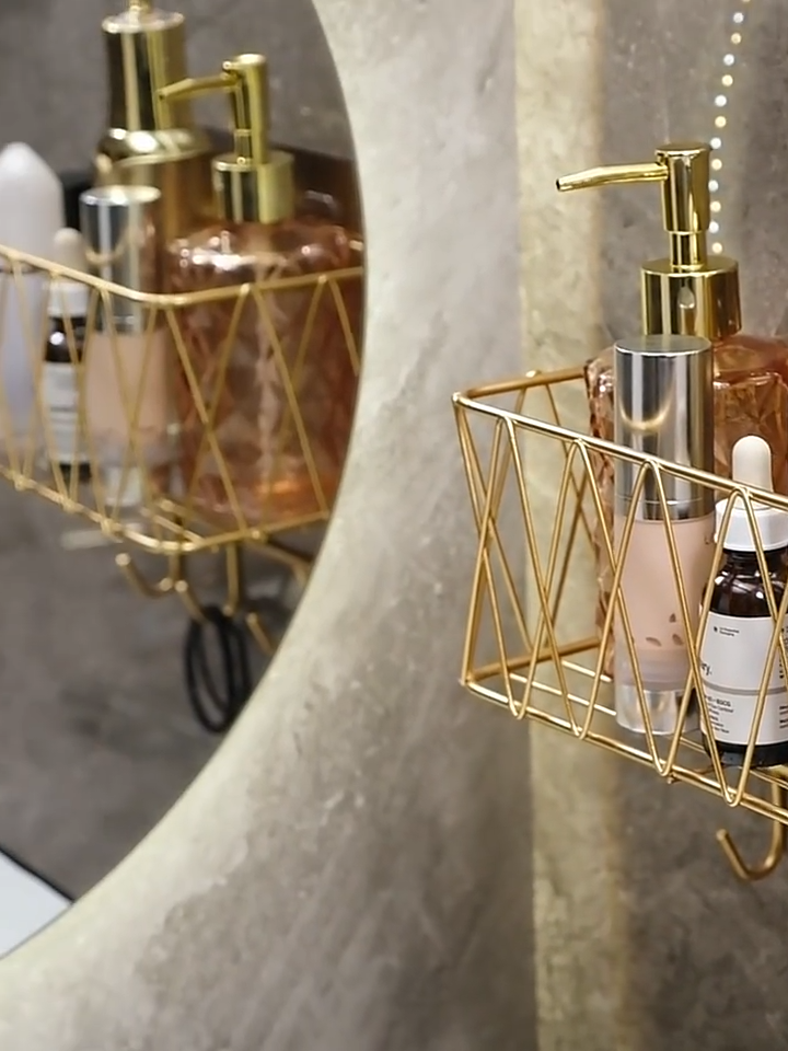 Mensole da bagno senza foratura, mensole da parete per WC, contenitori per cosmetici, prodotti per la cura della pelle, mensola da appendere in ferro con sfera da doccia_voghion.com
