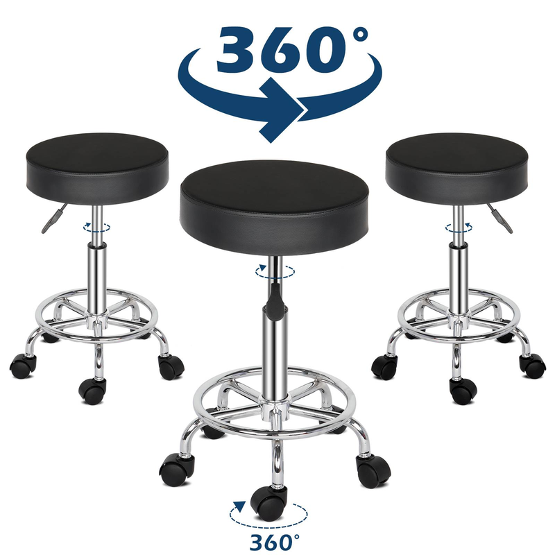 Drehbarer Barhocker mit 8 cm dickem Kissen, 150 kg Tragkraft, 360°-Drehung, verstellbarer Gasdruckfeder, Weiß und Schwarz, für Salons, Werkstätten und Hausbars_voghion.com