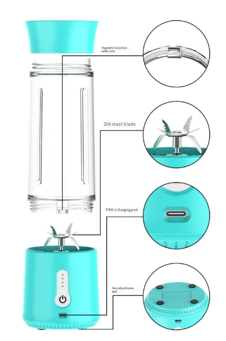Portable Electric Juicer Blender - 500ml USB Rechargeable Smoothie Cup With 22000 RPM, 3 Blades For Fruits, Vegetables, Ice Crushing_voghion.com