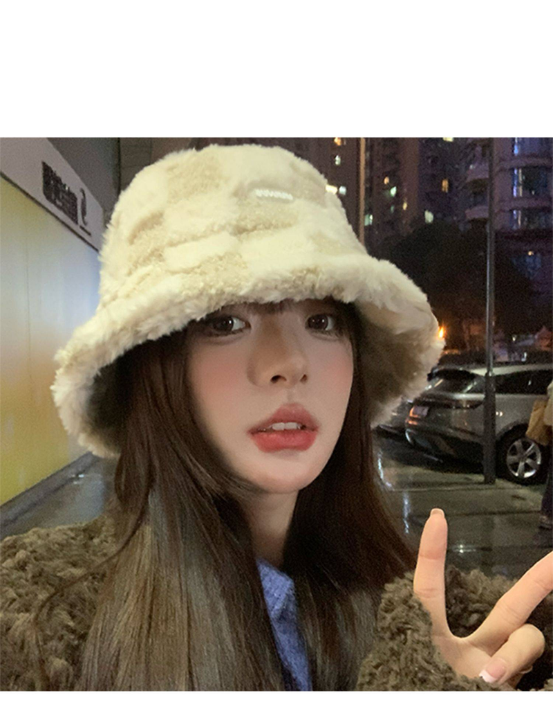 Lammfell-Bucket-Hut für Damen, Herbst und Winter, dick, warm, Netz, rot, Beckenhut, Buchstaben-Bucket-Hut lässt das Gesicht klein aussehen_voghion.com