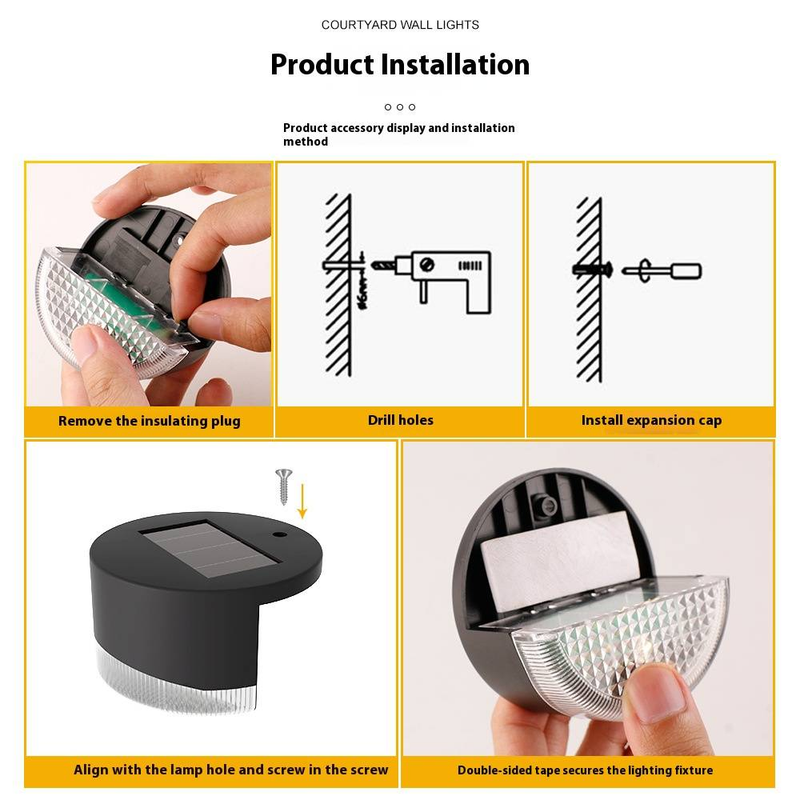 Luci solari per gradini da esterno, luci LED impermeabili per scale, giardino, vialetto, recinzione, parete, decorazione per patio, bianco caldo/bianco freddo (design a 7 forme)_voghion.com