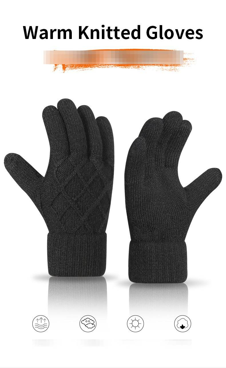 Guanti caldi a doppio strato da uomo Cross Border, guanti da ciclismo per esterni, guanti da ufficio in maglia, più guanti spessi in velluto per touch screen_voghion.com
