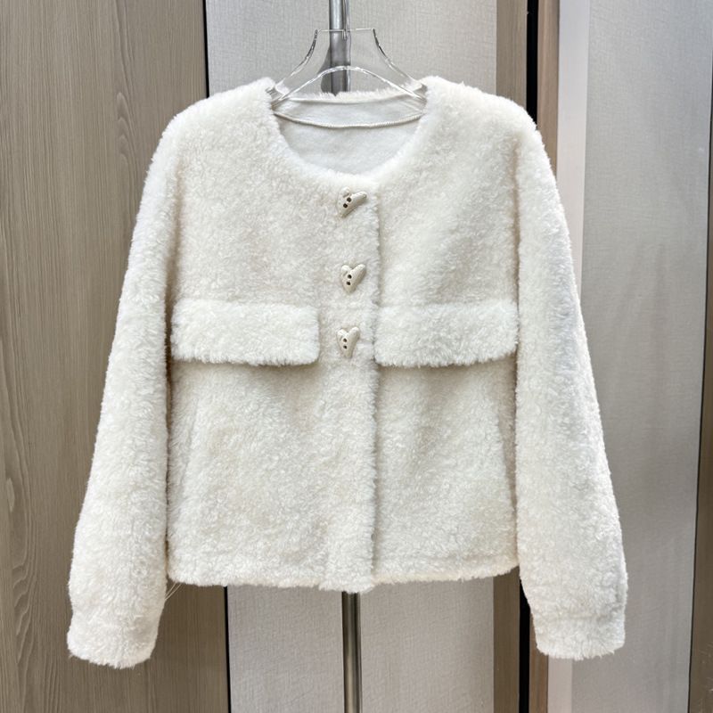 Damen Kunstpelz Kurzmantel Winter Rundhals Süße Kurzjacke Mit Ultralangen Ärmeln Trendy Fashion_voghion.com