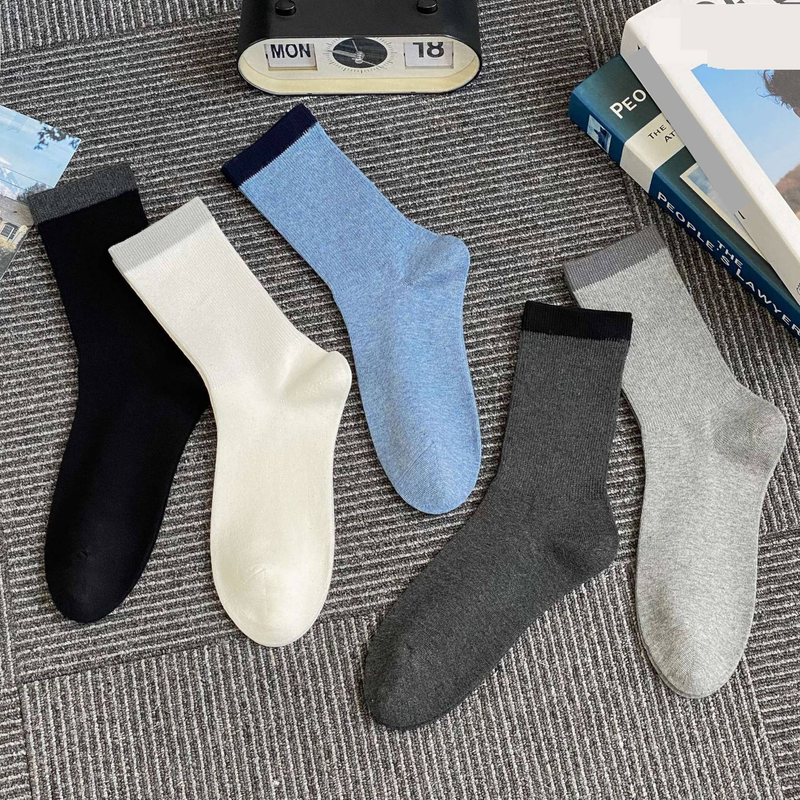 Crew Socks Men's Early Autumn New Mid Tube Socks Casual Cotton Socks Breathable Splicing Cuffs Simple Atmosphere Sweat Absorbent Men's Mid Tube_voghion.com