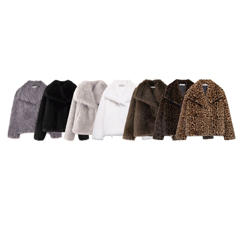 Kurzmantel mit Kunstpelzkragen für Damen – Elegante Bürokleidung, modische Oberbekleidung für Herbst und Winter (Hellleopard/Braun/Weiß/Grau/Beige/Schwarz/Weinrot)_voghion.com