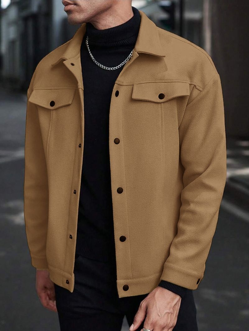 Herren Freizeit- und Businessjacke aus Wollmischung – Leichter, winddichter Mantel mit mehreren Taschen für Herbst und Winter_voghion.com