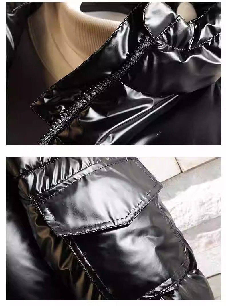 Men's Solid Color Shiny Cotton Coat Trend Reflective Loose Zipper Hooded Thickened Cotton Coat_voghion.com