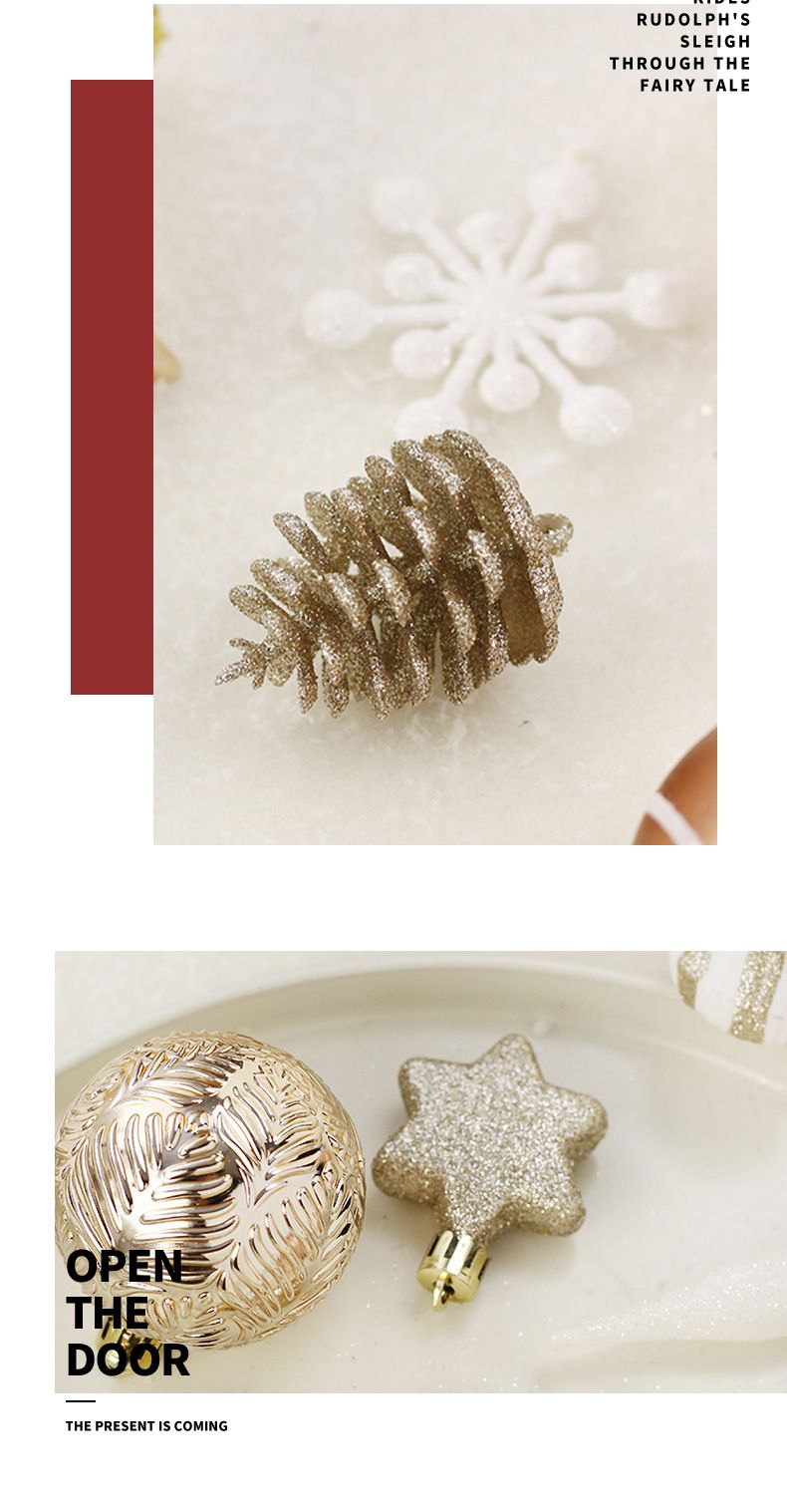 Christmas Champagne Gold Ornament Set - Handcrafted Tree Topper & Decorative Hanging Balls Elegant Holiday Decor For Festive Home & Party_voghion.com