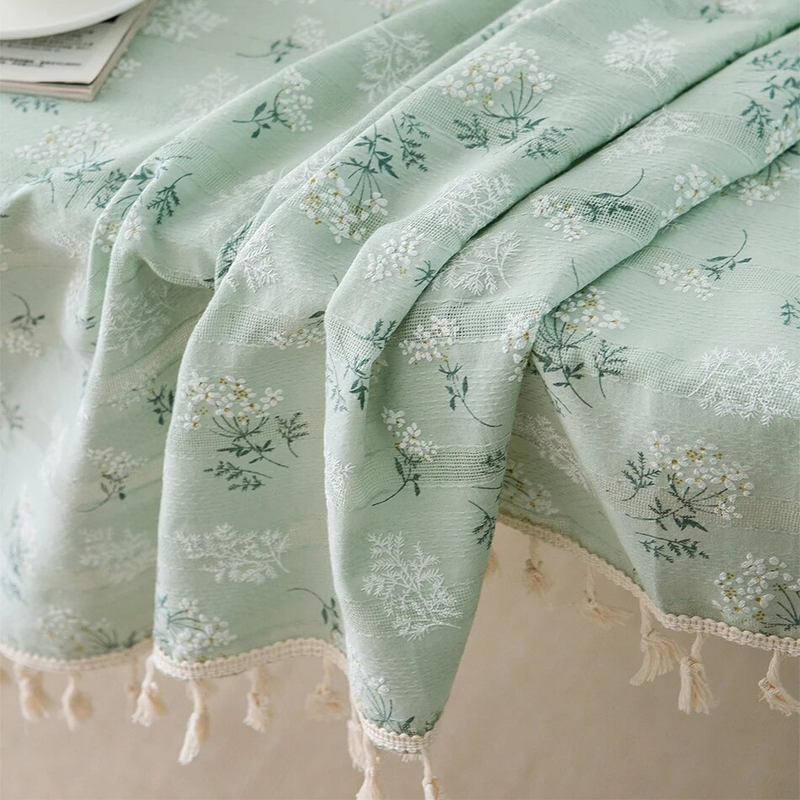 Tovaglia floreale in cotone stile coreano Copritavolo rettangolare con decorazione del tè per la sala da pranzo della cucina_voghion.com