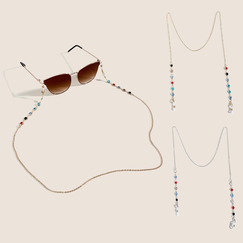 Cadena para gafas de alta gama con diseño de diamantes de imitación de metal antipérdida para mascarillas._voghion.com