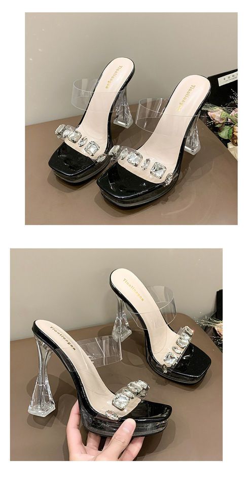 2025 neue High Heels Auto Show Grob Ferse Wasser Diamant Kühlen Anhänger Transparent Kristall Wasserdichte Plattform_voghion.com