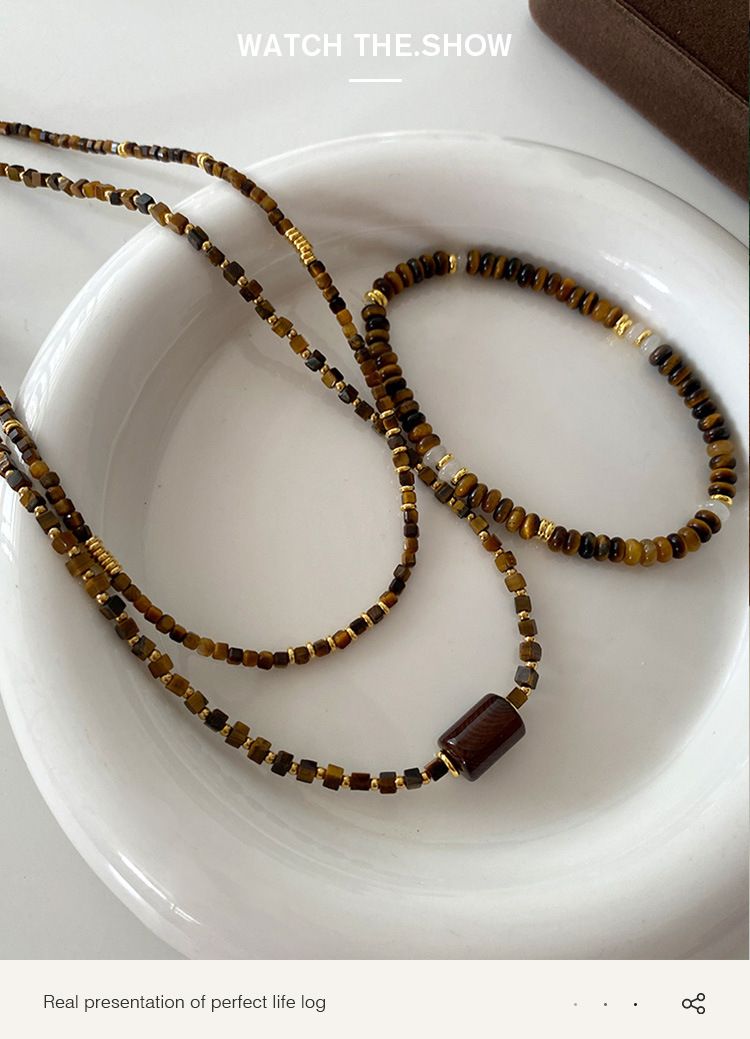 Women's Jewelry - Geometric Beaded Necklace With Natural Stone, Handcrafted Boho Chic Chain Minimalist Layering Piece For Casual And Elegant Outfits_voghion.com