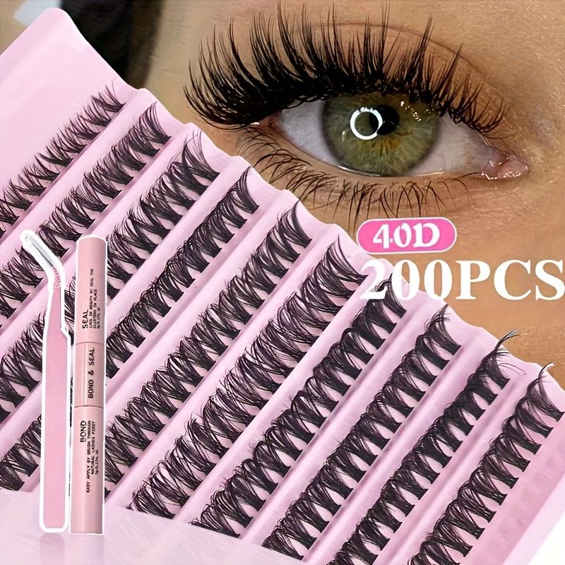Wimpern-Set 30D/40D/80D, segmentierte Wimpern, künstliche Wimpern, große Kapazität, DIY-Wimpern-Set + Doppelkopf-Kleber + Pinzette_voghion.com