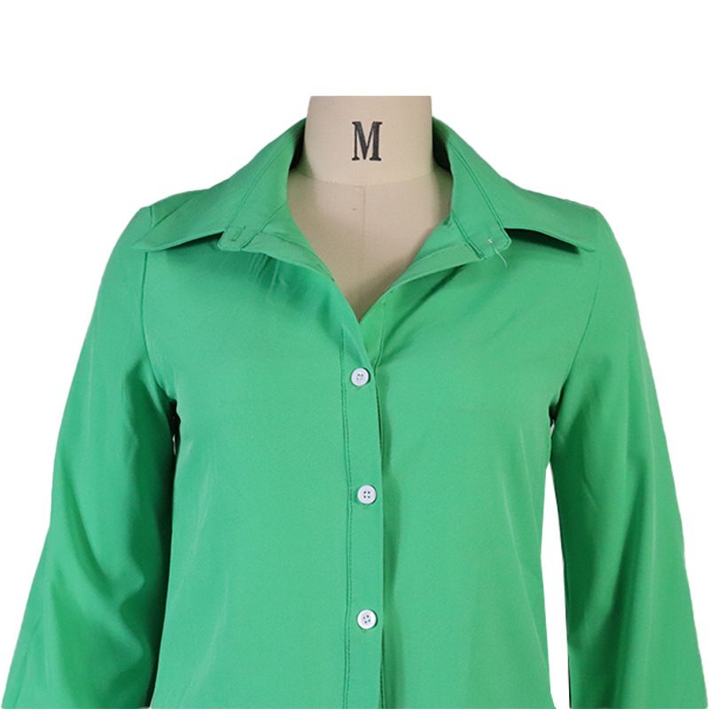 abbigliamento da donna moda temperamento camicia di colore solido pantaloni larghi completo di due pezzi_voghion.com