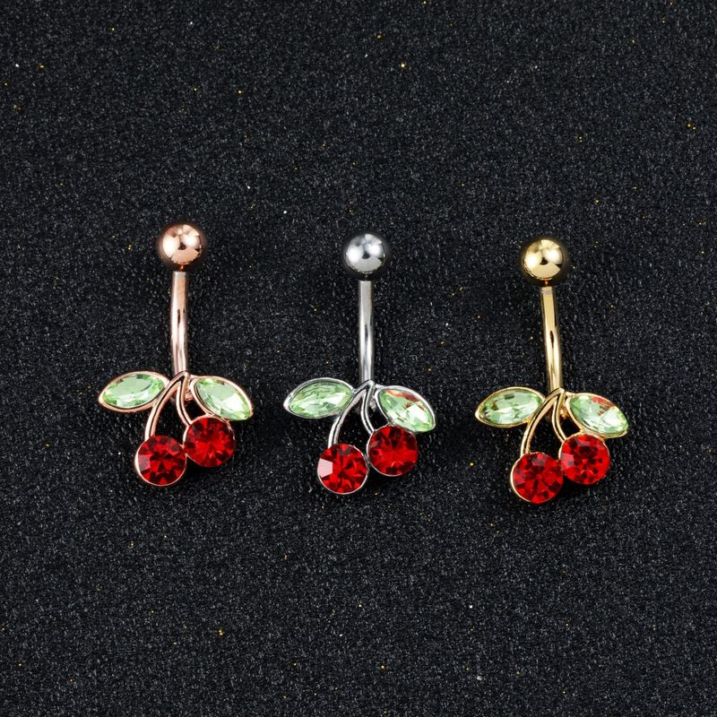 Piercing all'ombelico in acciaio inossidabile con asta in zircone e ciliegia_voghion.com