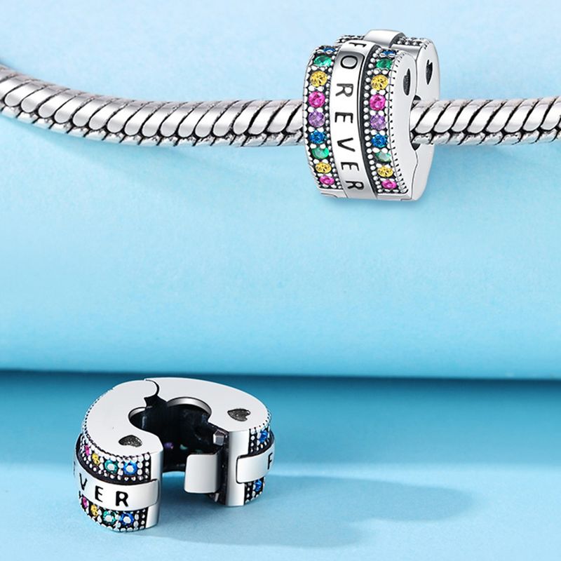 Gioielli da donna FOREVER Love Color Zirconio Fibbia di posizionamento Ciondolo Perline Gioielli fai da te Bracciale Accessori Rame Argento_voghion.com