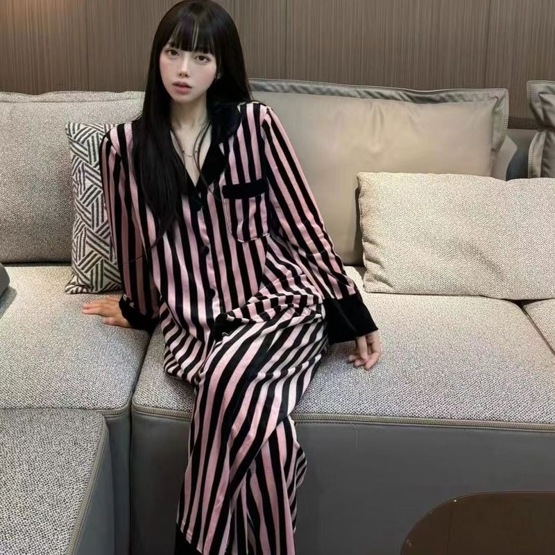 UnterwäscheNeuer Stil Gold Samt Pyjamas Für Frauen Frühling Und Herbst Lange Ärmel Herbst Und Winter Hause Kleidung_voghion.com