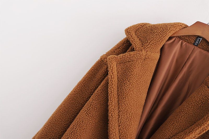 Cappotto di pelliccia di agnello largo alla moda da donna, cappotto di pelliccia Teddy con scollo a V grande, lunghezza media_voghion.com