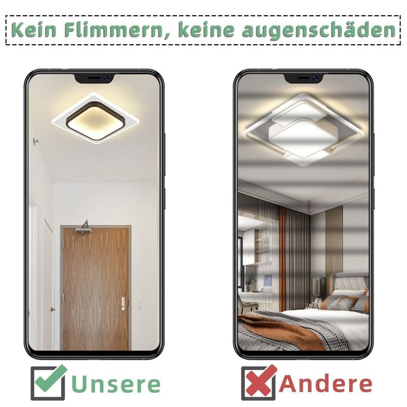 Glitzerlife LED Deckenlampe Modern Deckenleuchte -Warmweiß Flurlampe Schwarz Schlafzimmerlampe 16W Acryl Wohnzimmerlampe Klein Design Küchenlampe Für Kinderzimmer_voghion.com