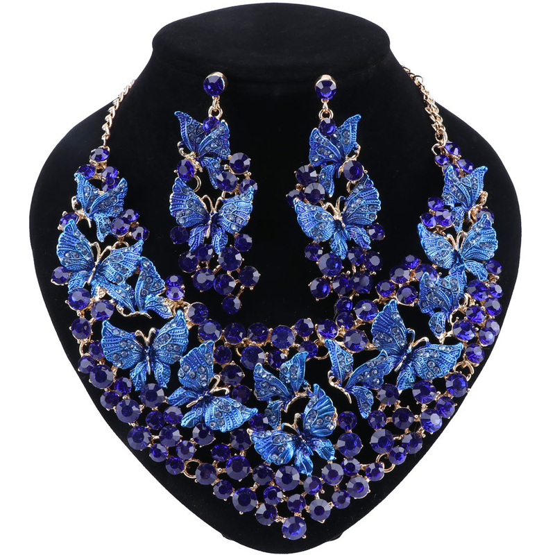 Set di gioielli da donna, da sposa, con cristalli austriaci a grappolo, collana e orecchini_voghion.com