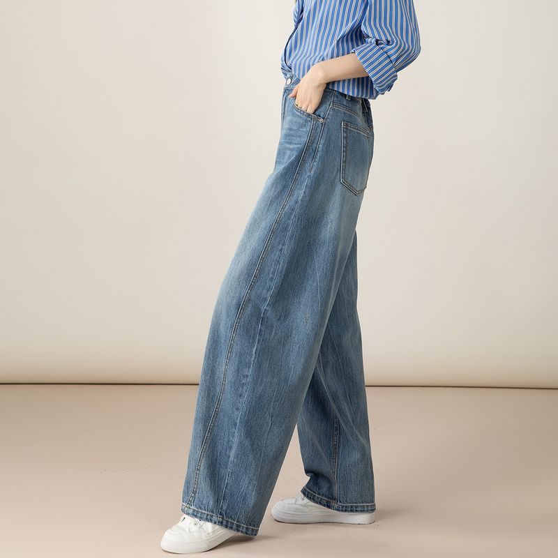 Jeans Damen Herbst Neue Kleine Faule Entspannte Sichelhose Weite Beinhose_voghion.com