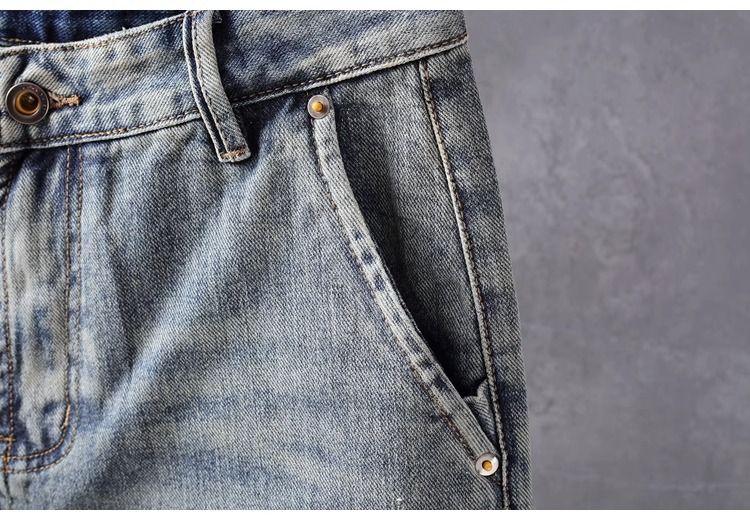 Pantaloncini in denim chiaro lavati da uomo, estivi, sottili, stile coreano, alla moda, vestibilità aderente, versatili, a cinque punte_voghion.com