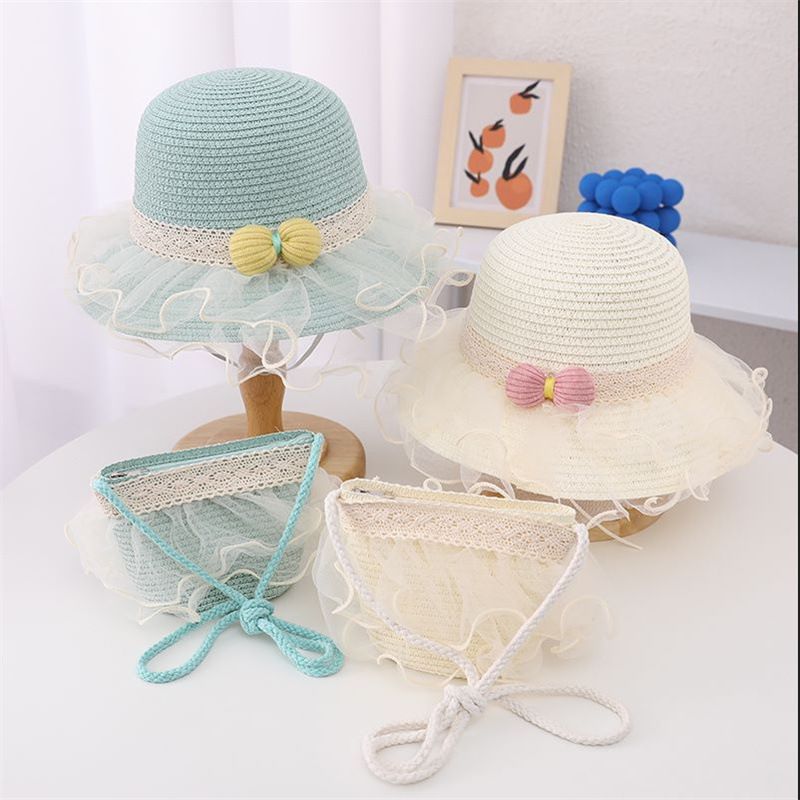 Set di borse di paglia per bambini, parasole per donne, protezione solare, cappello da spiaggia in rete, estivo da principessa_voghion.com