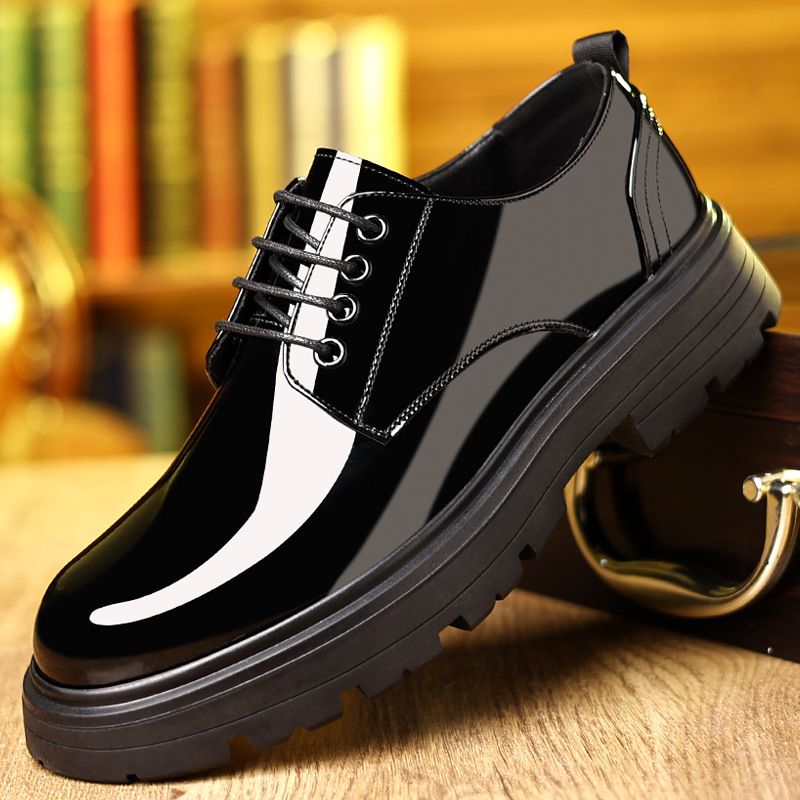 Suitable For All Seasons Thick-Soled Formal Business Casual British For Men, Patent Leather Suit Shoes, Large Toe Shiny Groom Wedding Shoes_voghion.com