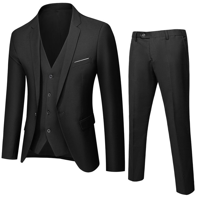 CT Herren Business Casual Hochzeit Bräutigam Smoking Anzug Einfarbig Dreiteiliges Set_voghion.com