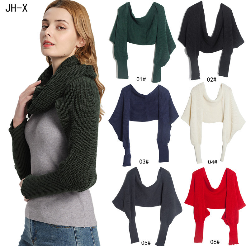 Women's Scarves version solid color acrylic wool knitted scarf with sleeves_voghion.com