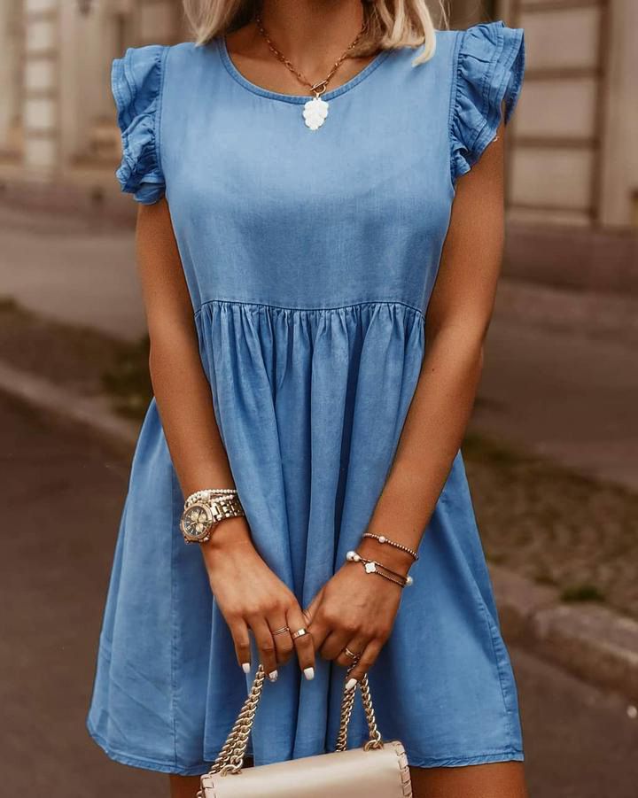 Saldi caldi di abbigliamento da donna, nuovo abito in denim con polsini a balze_voghion.com