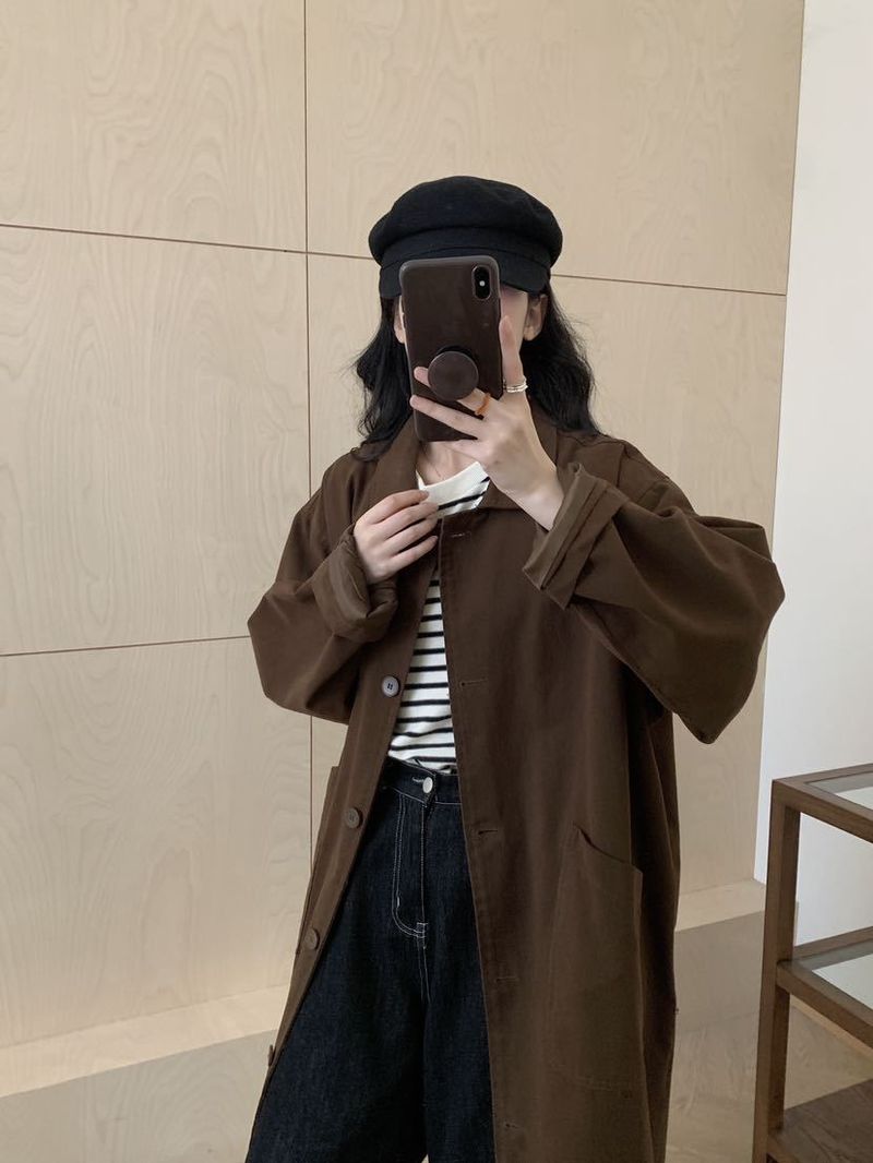 Women's Clothing Women's Clothing 2024 Simple Korean Retro Clean Version Turn-Down Collar Single-Breasted Loose Casual Coat F_voghion.com