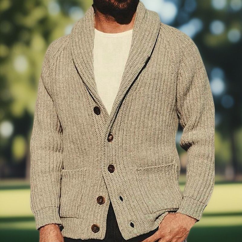 Herren-Strickpullover mit einfarbigem Umlegekragen und langen Ärmeln im 50er-Jahre-Stil, Trend SY0055_voghion.com