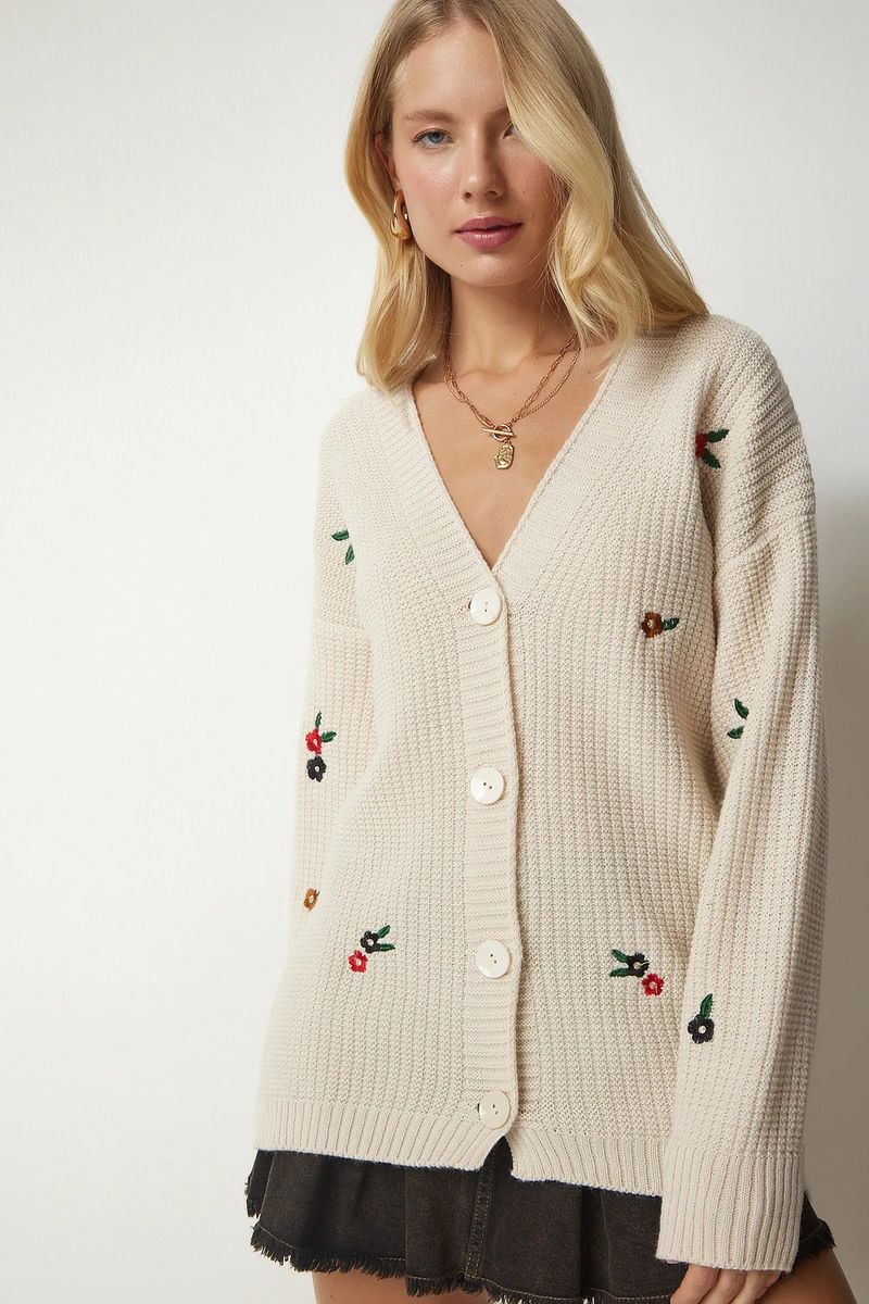Cardigan tricoté brodé pour femme, nouvelle veste décontractée à simple boutonnage, automne et hiver_voghion.com