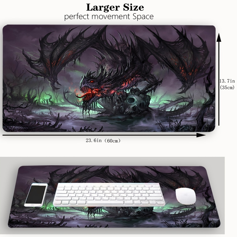 Alfombrilla de ratón con diseño de dragón de fantasía oscura: alfombrilla de escritorio de 24 x 14 pulgadas para juegos de anime MTG, RPG, CCG y más._voghion.com